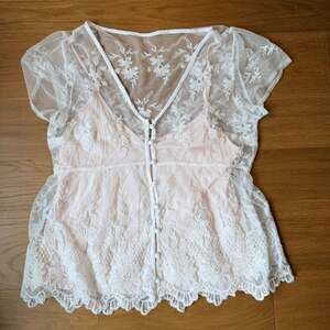 Abercrombie & Fitch Blouse Women's size M White Floral Lace 2 Piece Babydoll Top
